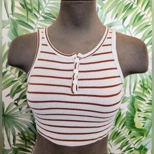 Womens Rebellious Dreamer Brown & White Stripped Crop Top Belly Tank Top